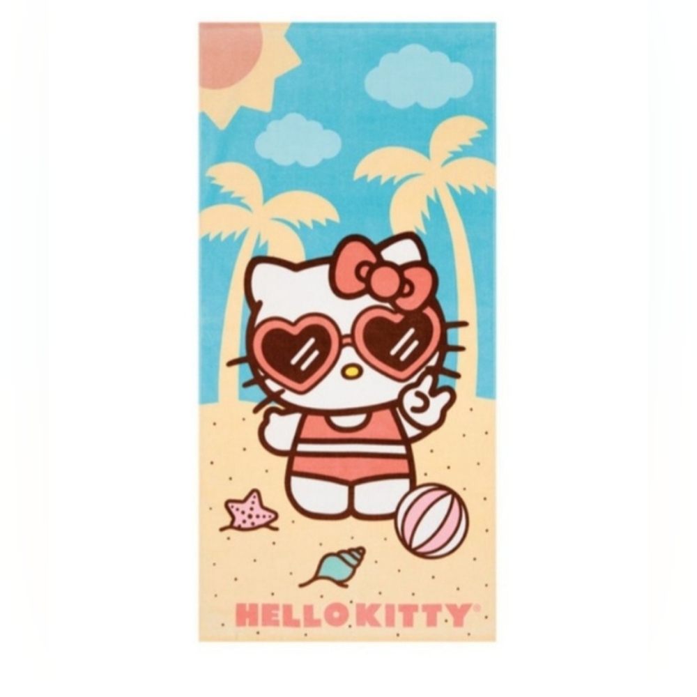 Hello Kitty Beach Towel 100% Cotton Blue Pink 28 in W x 58 in L New